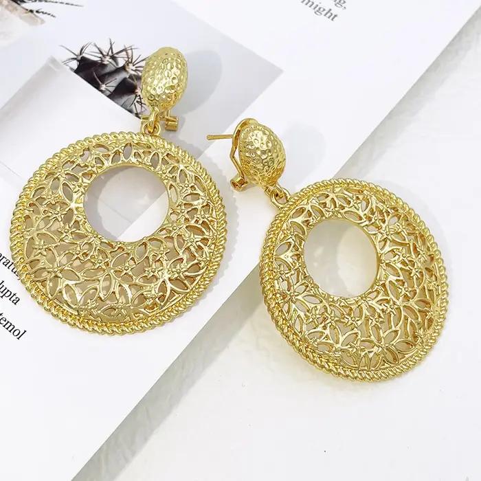 Boucles d'oreilles uniques pour femmes, 2 tons, ajourées, rondes, goutte, cadeau de fête de mariage,