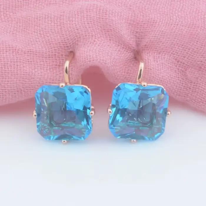 FJ luxe mariage femmes boucle d'oreille couleur or Rose 585 bijoux mode grand carré Rose/blanc/vert/rouge/bleu Zircon