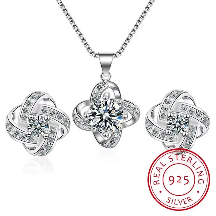 2019 Bijoux nouveaux ensembles de Bijoux de mariée 925 en argent Sterling longue déclaration trèfle