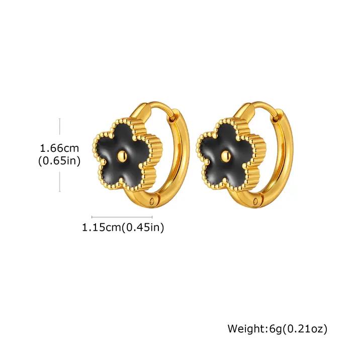 Boucles d'oreilles créoles à fleurs en émail plaquées or en acier inoxydable hypoallergénique pour femmes occasions spéciales et tous les jours