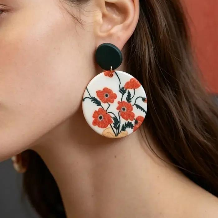 Boucles d'oreilles pendantes florales rétro françaises