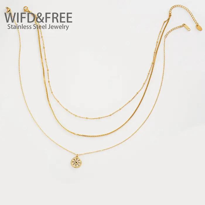 Interface & Free-Collier multicouche en acier inoxydable pour femme