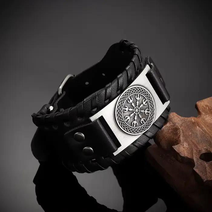 Nouveau rétro large cuir nordique Rune d'Odi Bracelet hommes Bracelet celtique Viking bijoux Bracelet accessoires cadeaux de fête