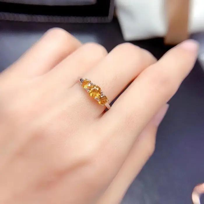 Bague de fiançailles en citrine incrustée d'argent pour femmes, design créatif, réglable, classique,