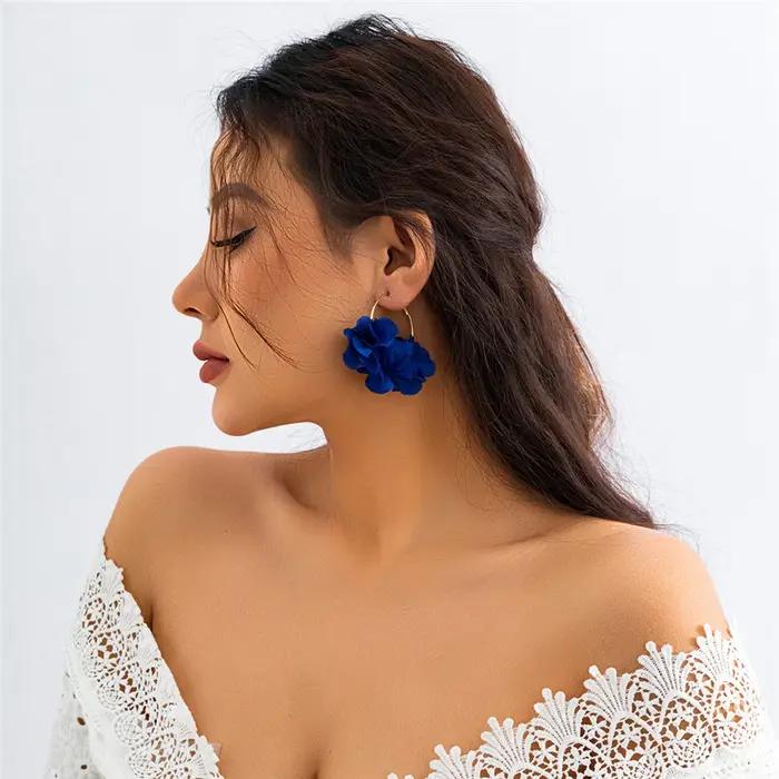 Boucles d'oreilles créoles Ingemark en tissu rose fleuri avec plaquage argent et imitation rhodium pour femmes, mode k-pop, Y2K, bijoux de fête, accessoires romantiques et colorés