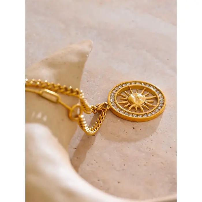 Yhpup – collier rond en zircone avec pendentif soleil creux, couleur or 18 carats, en acier inoxydable, exquis, Premium, bijoux cadeau