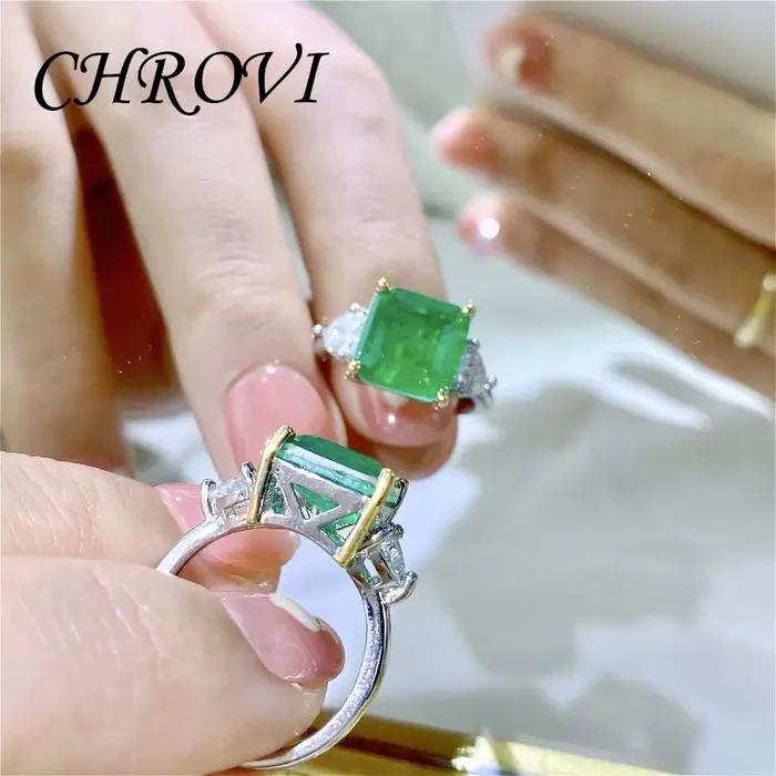Bague en argent sterling 925 avec pierre verte, bague simple pour femme en diamant vert princesse bicolore