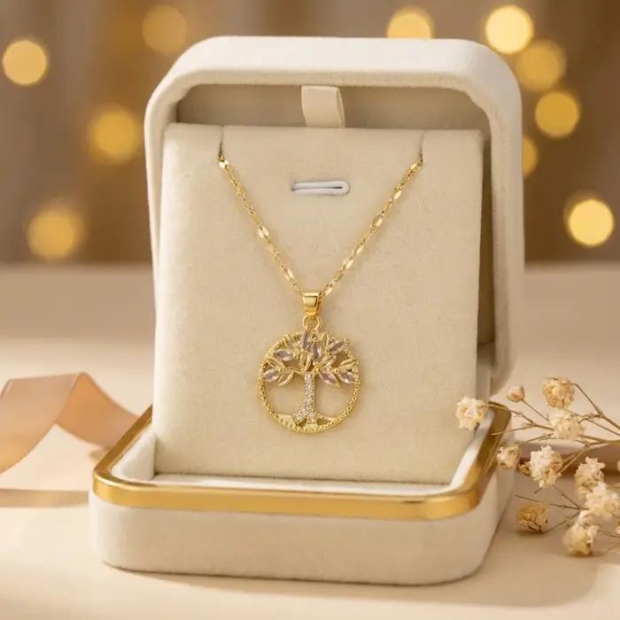 Collier Pendentif Cercle Arbre de Vie pour Femme