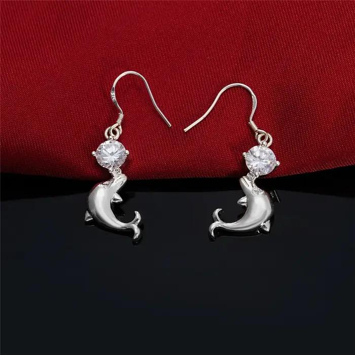 DOTEFFIL 925 argent Sterling dauphin AAA Zircon gouttes boucles d'oreilles pour les femmes meilleur cadeau de mariage fiançailles fête bijoux