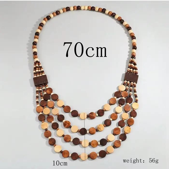 Collier ethnique bohème pour femmes multifaces en bois, style tribal, cadeau d'anniversaire original, bijou de fête, idéal pour les soirées mondaines et les sorties entre amies