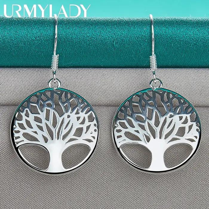 URMYLADY 925 en argent Sterling rond arbre de vie boucles d'oreilles crochet d'oreille Eardrop pour les femmes mode mariage fiançailles charme bijoux