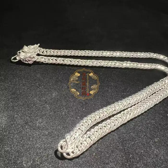Collier tibétain en argent fin avec tête de dragon, bijoux nobles et solides, cadeau de mariage de luxe pour hommes et femmes