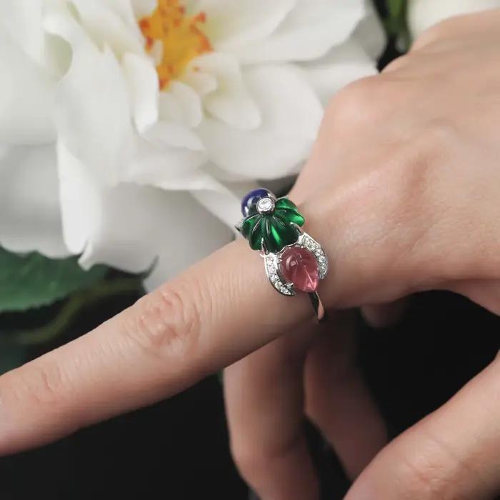 Bague Vintage Tutti Frutti Sculptée, Design Floral de Luxe, en Argent Sterling 925, Bijou Fin pour Femme, Cadeau Idéal pour Fête et Festival