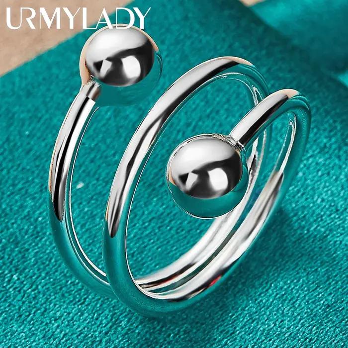 URMYLADY – bague Double tête ronde en argent Sterling 925 pour femmes