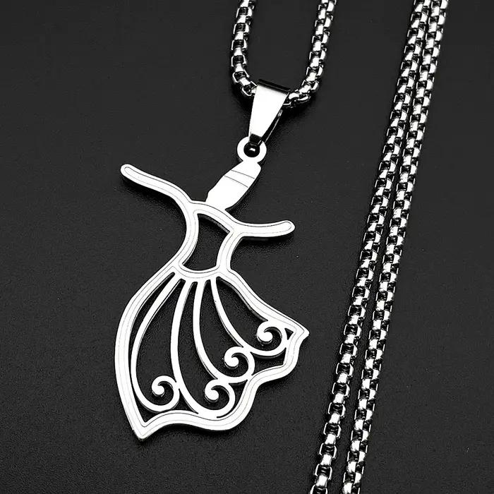 Collier Pendentif Danseuse Flamenco pour Femmes et Filles, en Acier Inoxydable, Breloque Danseuse Es