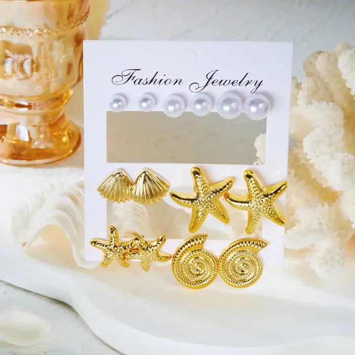 Ensemble de boucles d'oreilles étoile et coquillage sur le thème de l'océan pour femmes, style bohèm