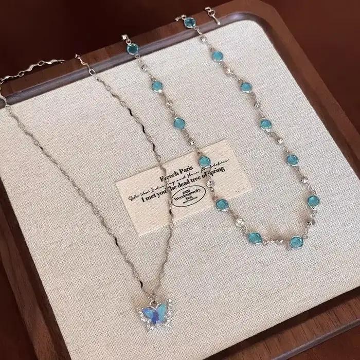 LATS – collier papillon romantique en cristal bleu pour femmes et filles