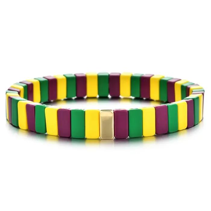 Nouveau néon arc-en-ciel Bracelet élastique émail carrelage Bracelets métal bohème Pulseras femmes mode