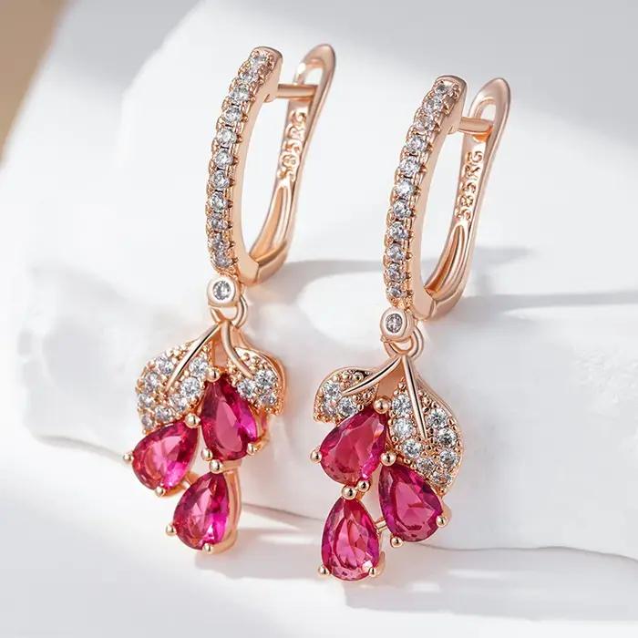 Wbmqda – boucles d'oreilles longues en forme de fleur de grenade rouge pour femmes
