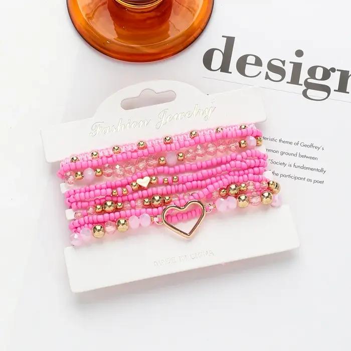 Ensemble de Bracelets Bohèmes en Perles de Verre en Forme de Cœur Accessoires Mode pour Femmes Occasions Spéciales
