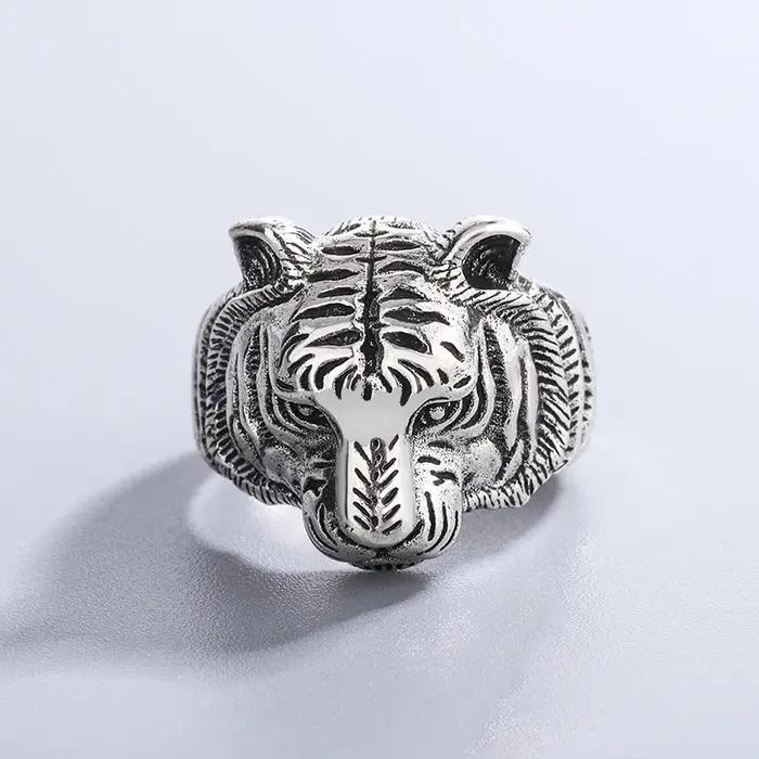 Bagues réglables en argent sterling 925 avec motif tigre pour femmes