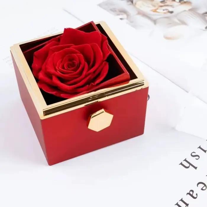 Boîte à bijoux rotative pour rose éternelle, présentoir de bague de fiançailles, boîtes à bagues de luxe, rangement de colliers, présentoir à bijoux