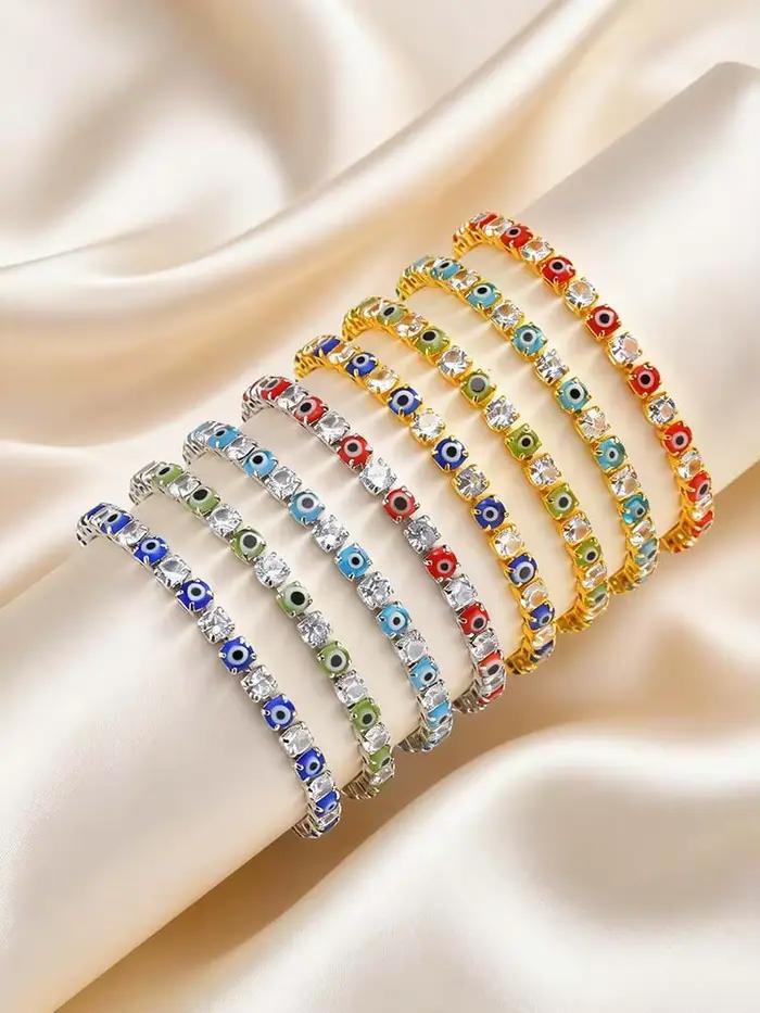 Bracelet Tennis Bohème Anti-Mauvais Œil en Zircon Cubique AAA, Bracelets Chaîne Œil Turc Bleu pour Femme, Bijoux de Luxe, Cadeau