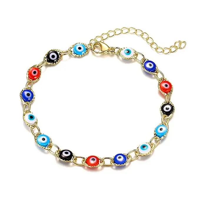Bracelets porte-bonheur turc mauvais œil pour femmes et hommes, chaîne métallique réglable, œil roug