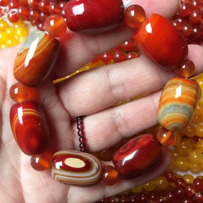 Bracelet élastique à rayures ovales perlées rouge fait main pour hommes et femmes occasions quotidiennes et spéciales