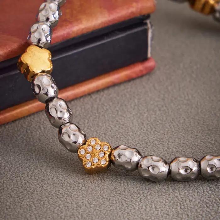 Bracelet chaîne de perles étoile en argent doré pour femmes
