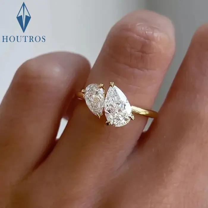 Bague en diamant Moissanite Double poire pour femmes