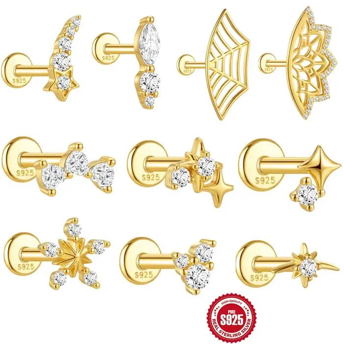 Boucles d'oreilles en argent sterling 925 motif géométrique lotus zircon pour femme et homme occasions spéciales soirée partenaire cadeau