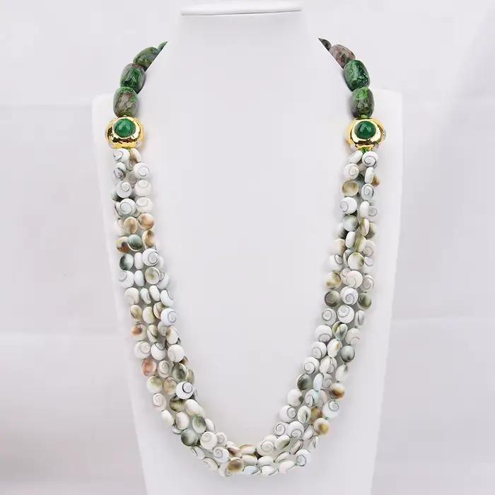Collier en agate mexicaine Crazy Lace verte naturelle coquille de palourde pièce de monnaie jade vert plaqué or pour femmes occasions spéciales