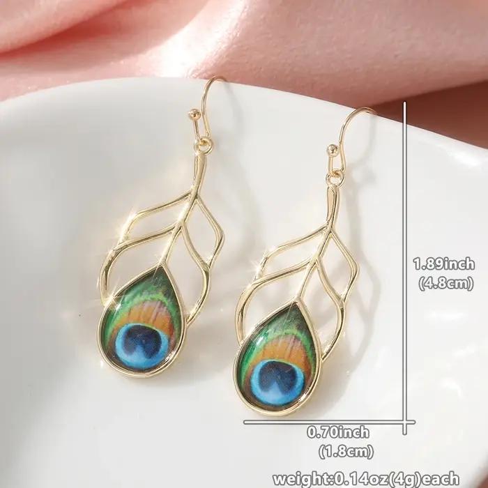 Boucles d'oreilles en plumes de paon, bijoux d'amoureux des animaux