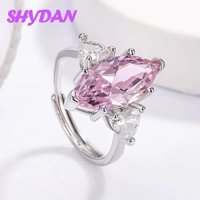 Bague ajustable en argent sterling 925 avec zircon cubique rose en forme de goutte d'eau, vente flas