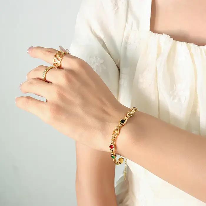 Collier et bracelet bohèmes colorés en zircon pour femme