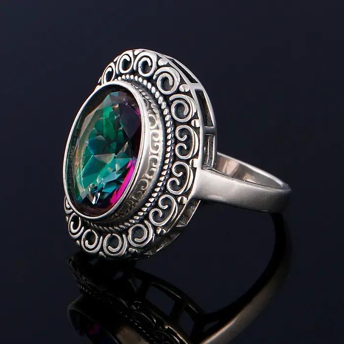 Bague Glamour 10x14MM en Tourmaline Colorée Mystérieuse pour Femme