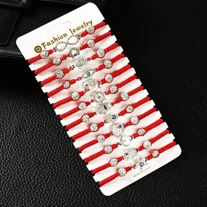 Ensemble de bracelets anti-mauvais-œil en coton avec alliage de zinc pour hommes et femmes 12 pièces ajustables pour protection et style élégant occasions spéciales