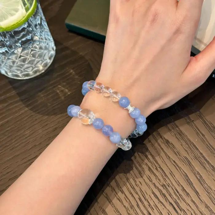 Brume de mer aigue-marine fraîche cristal blanc Double cercle Bracelet Simple exquis main chaîne Ins purifiant l'énergie