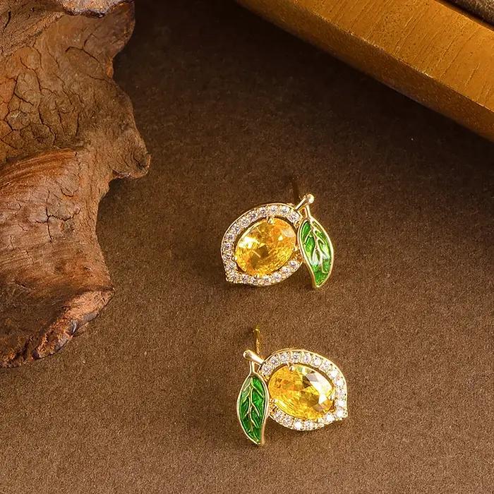Nouvelles boucles d'oreilles citron élégantes et intelligentes serties de diamants pour femmes, styl
