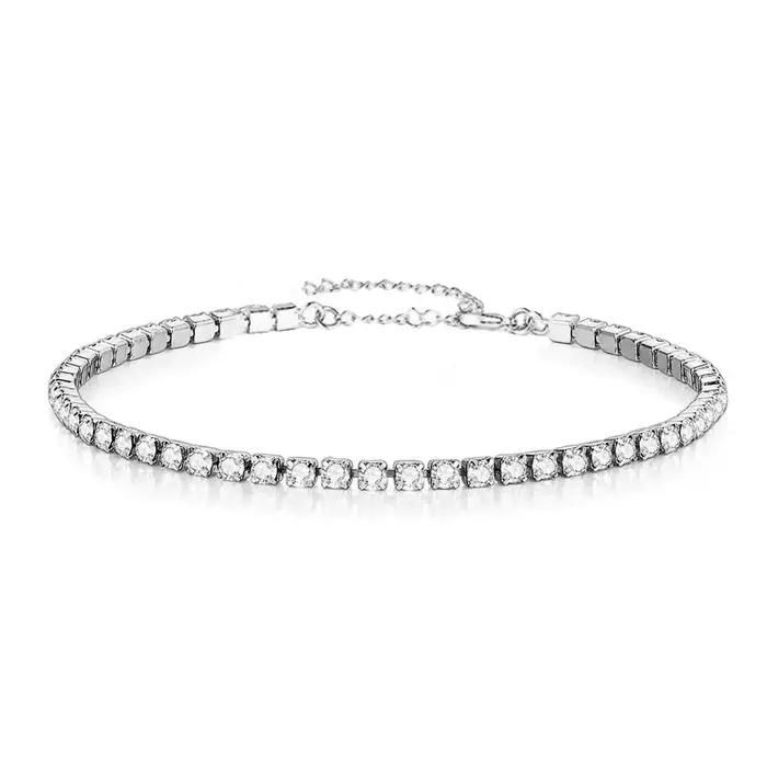 Bracelet de tennis glacé 2mm pour femmes en acier inoxydable et zircone cubique style hiphop rock cadeau d'occasion spéciale mariage anniversaire