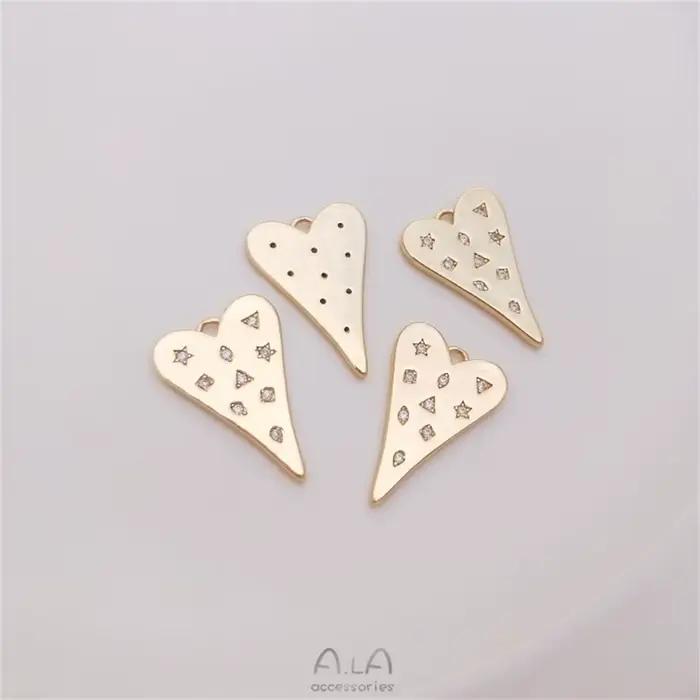 Pendentif coeur 14K paquet d'or véritable Micro-incrusté Zircon pendentif en forme d'amour Bracelet
