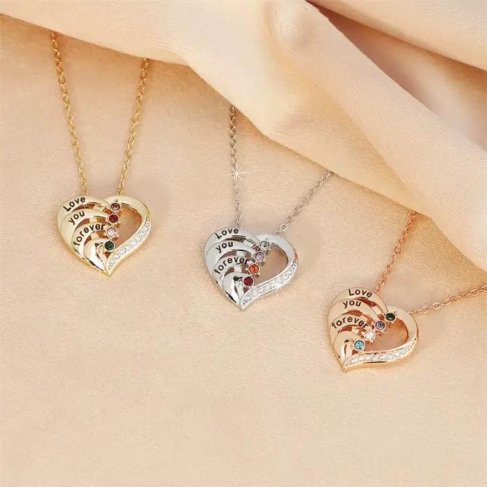 Collier de promesse personnalisé avec noms gravés et pierres de naissance, collier avec tracker de fitness pour homme et femme, cadeau d'anniversaire, bijou de style moderne pour occasions spéciales
