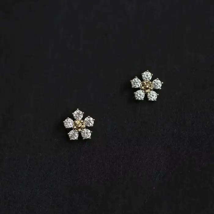 GOLDtutu – boucles d'oreilles cinq diamants en or pur 9k pour femmes, bijoux en forme de fleur, 2020