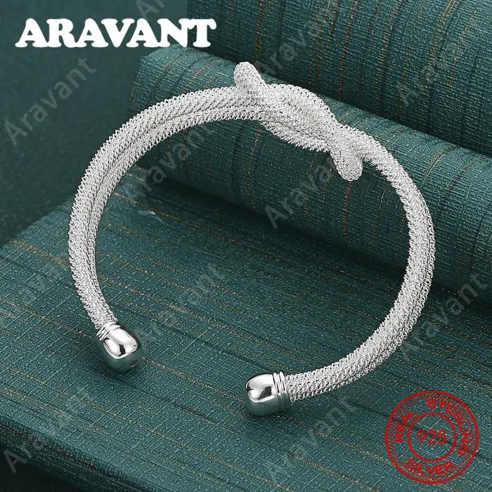 Bracelet ouvert en maille tressée en argent Sterling 925 pour femmes