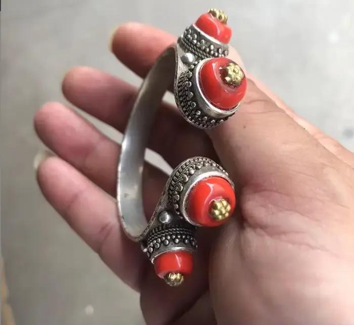 Bracelet tibétain incrusté d'argent, bijoux de style ethnique rétro tibétain