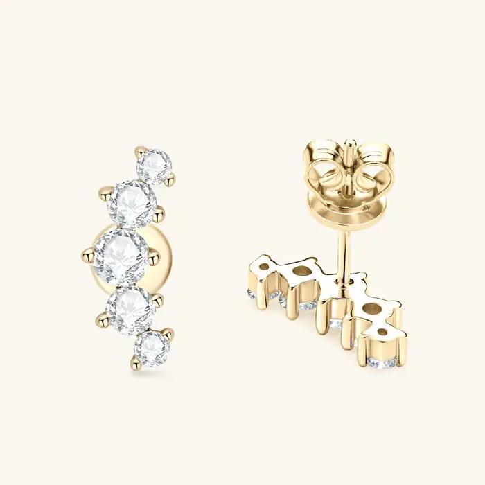 IOGOU D couleur Moissanite bijoux plaqué or jaune boucles d'oreilles sur chenilles pour femmes 925 argent