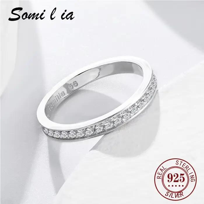 SOMILIA – bagues d'éternité simples en zircon, anneaux empilables minimalistes en argent Sterling 925 pour femmes, bijoux fins de fiançailles, cadeau