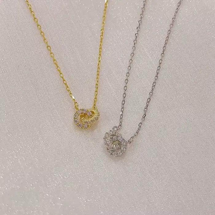 Collier en argent Sterling 925 avec diamant imbriqué
