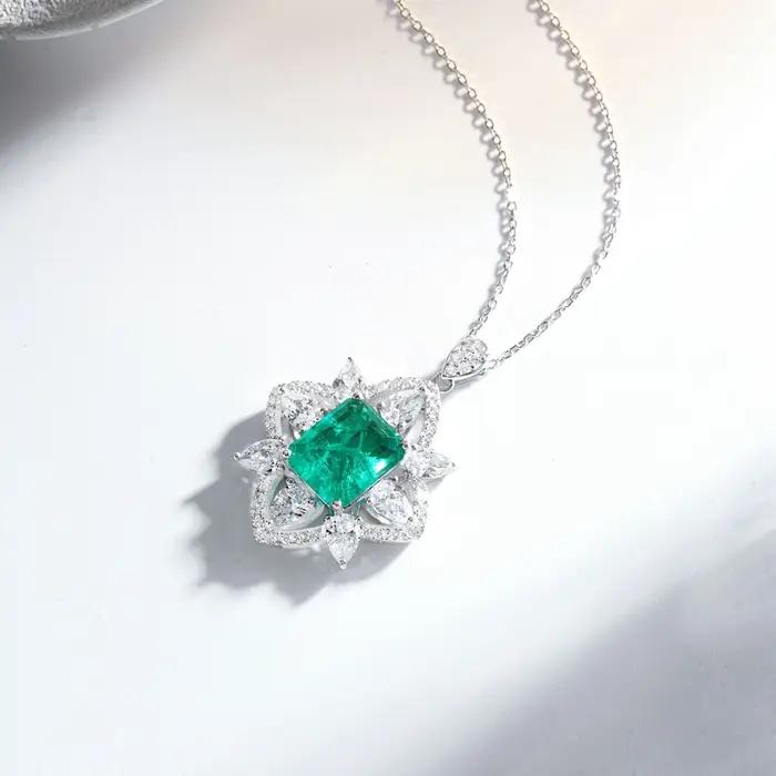 Vinregem émeraude Paraiba Tourmaline haute teneur en carbone diamant gemmes pendentif colliers solide 925 en argent Sterling bijoux fins en gros